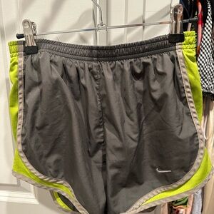 Nike Gray and Green Athletic Shorts with Elastic Waistband